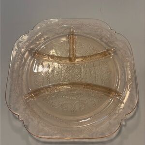 Antique Federal Glass Depression Pink Madrid Scalloped Edge Serving Plate